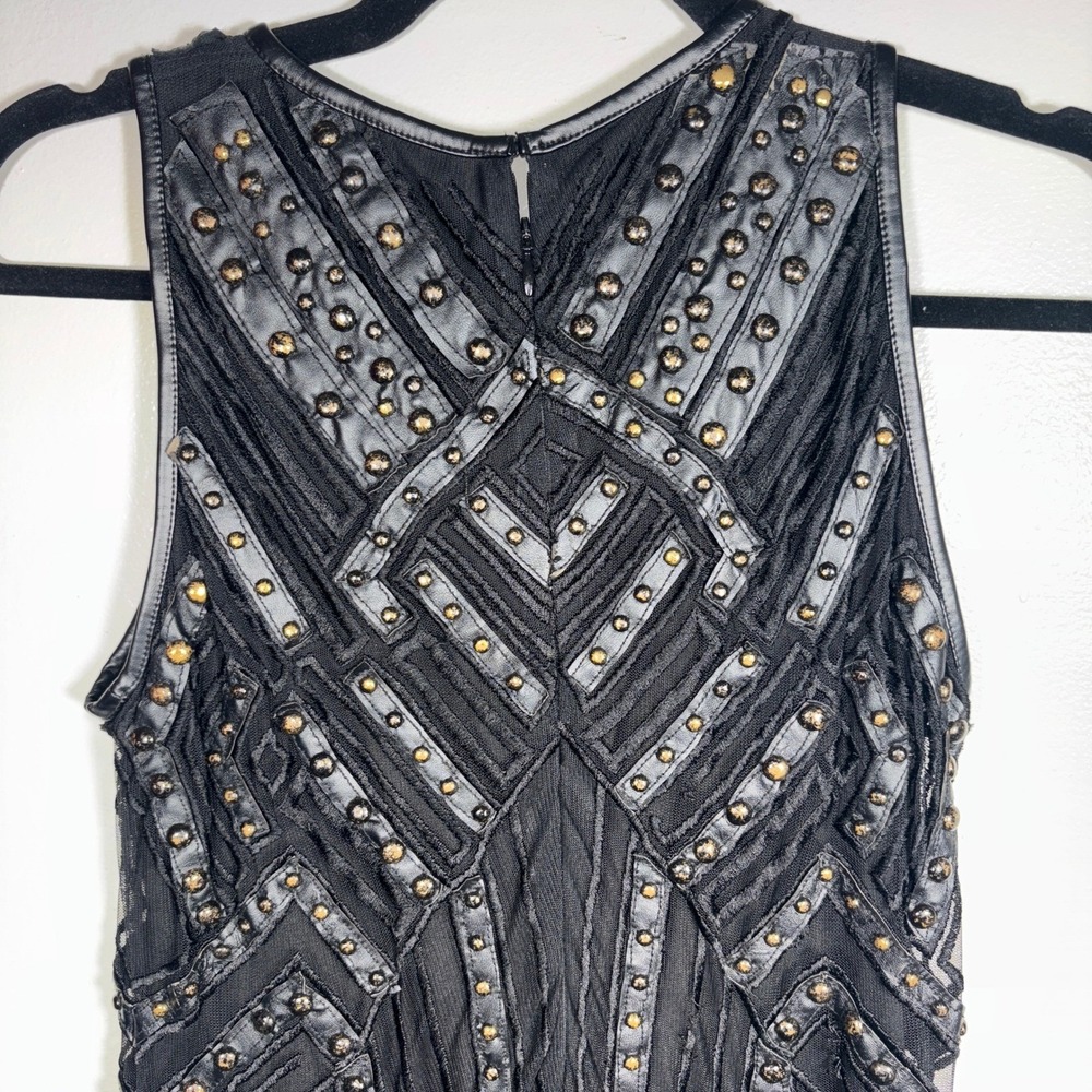 Parker Rodan Dress Sz L Black Studded Sleeveless Bodycon Mini Goth Clubwear - Picture 6 of 12